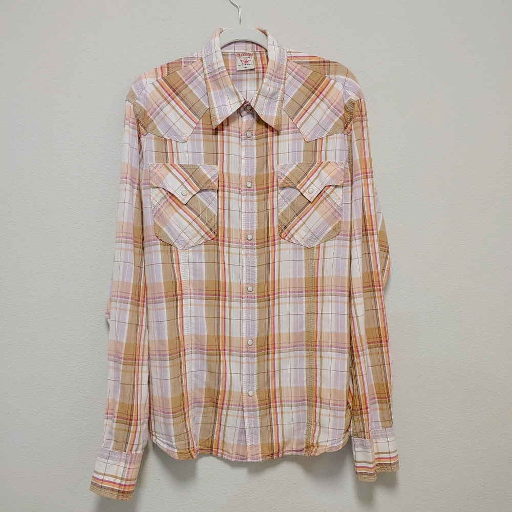 True Religion Plaid Long Sleeve Western Yoke Shirt Sz XXL